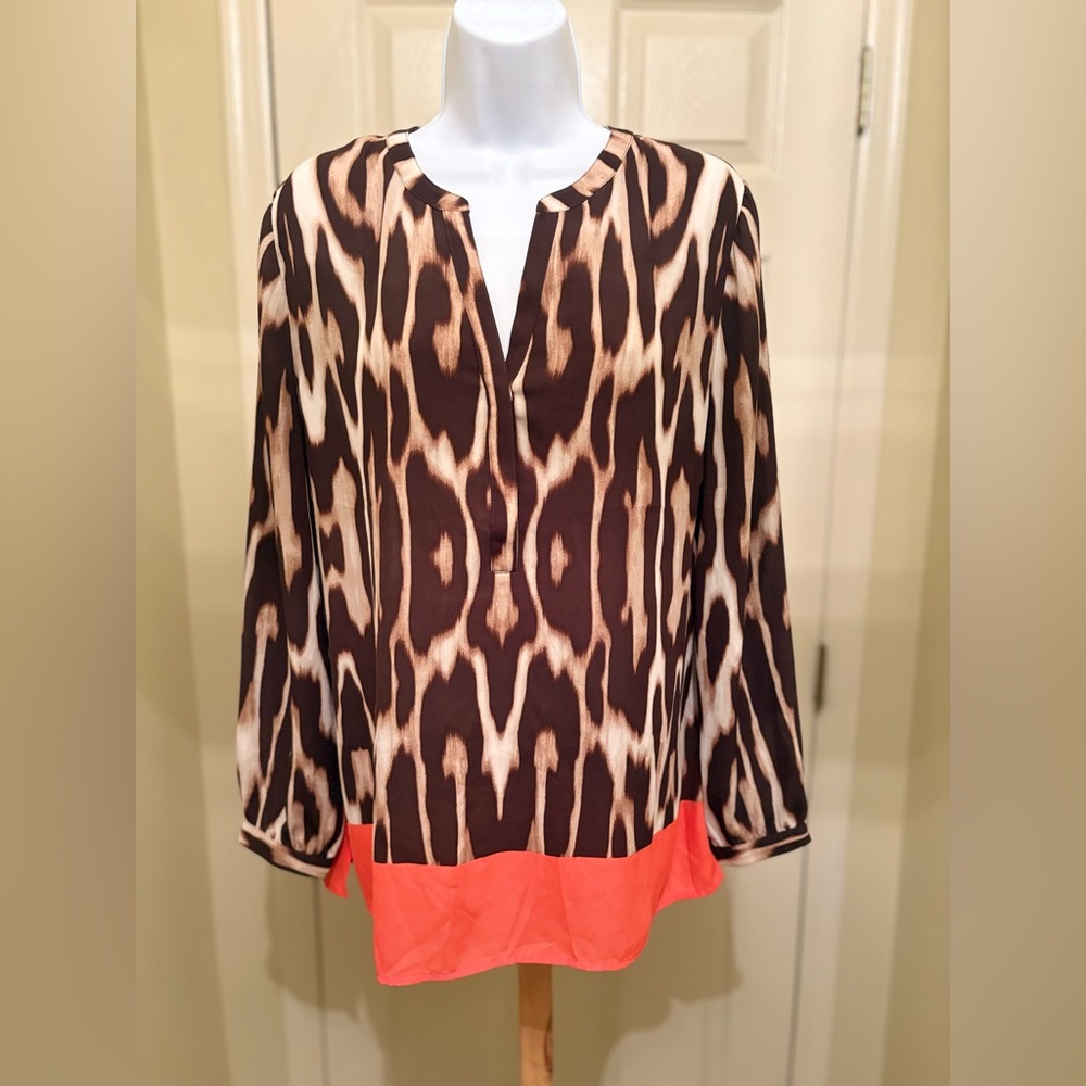 Chico's Brown and Coral Animal Print Tunic Top - Picture 1 of 11
